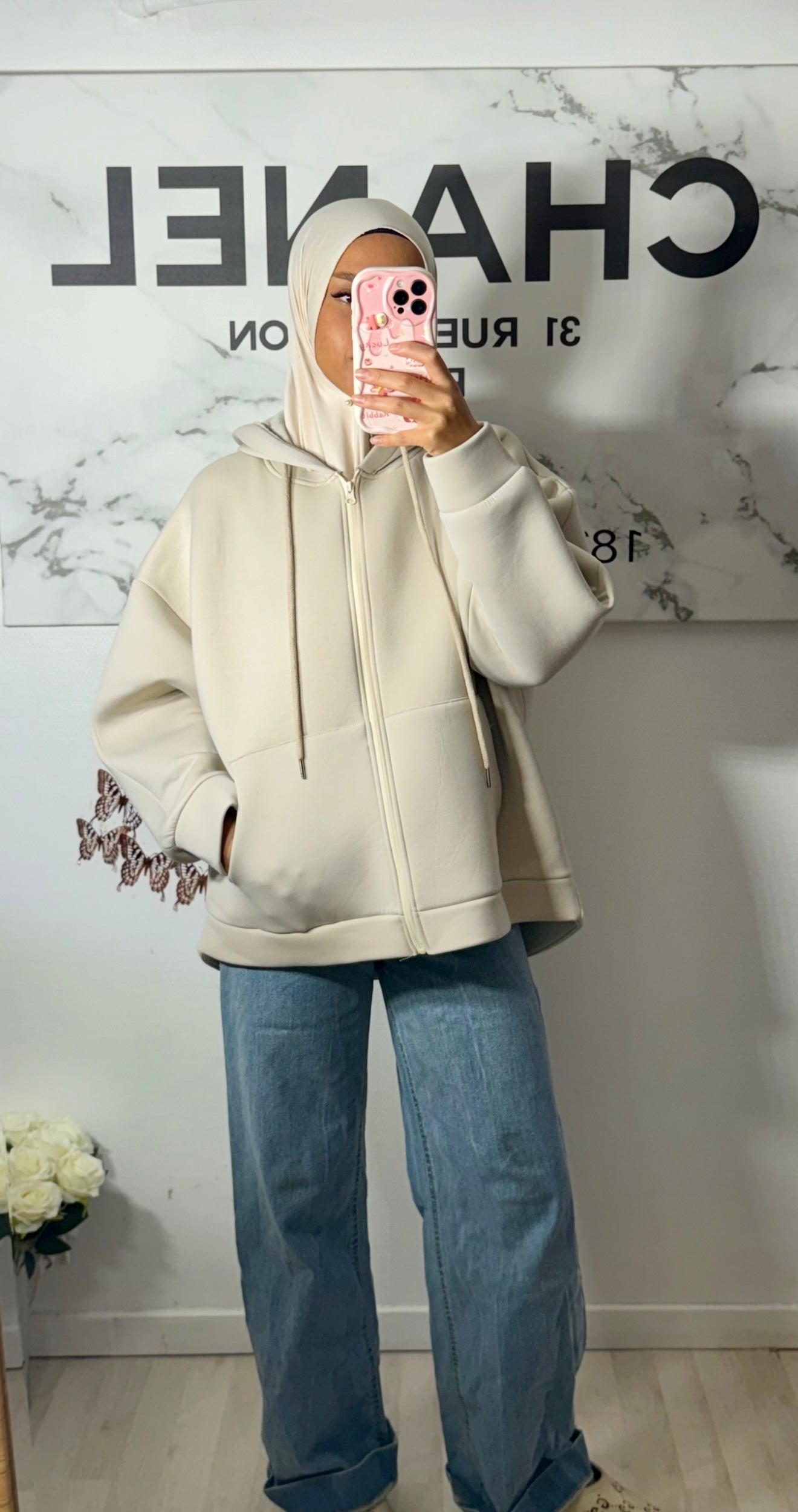 Gilet à capuche crème KAM