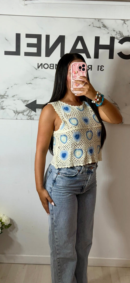 Haut tricot bleu